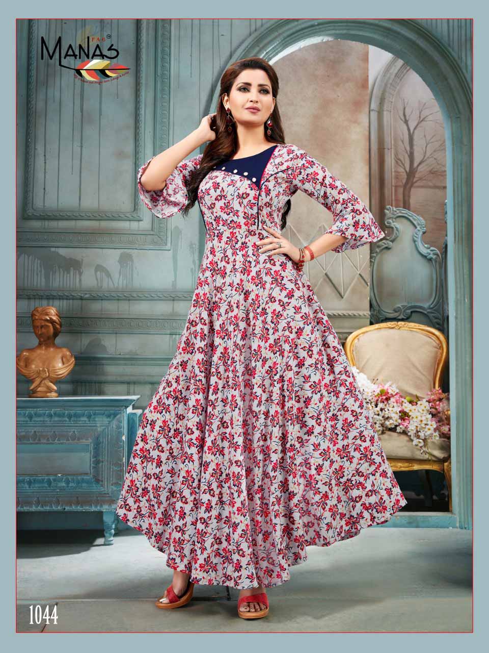 Manas Bhakti Vol 6 Long Flair Rayon Printed Gown Manas Bhakti Vol 6 Long Flair Rayon Printed Gown